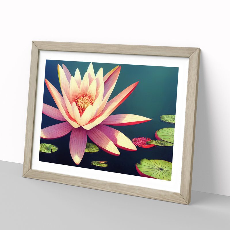 Spirited Water Lily Flower - Single Picture Frame Painting, Oak Framed, 46cm H x 64cm W x 2cm D