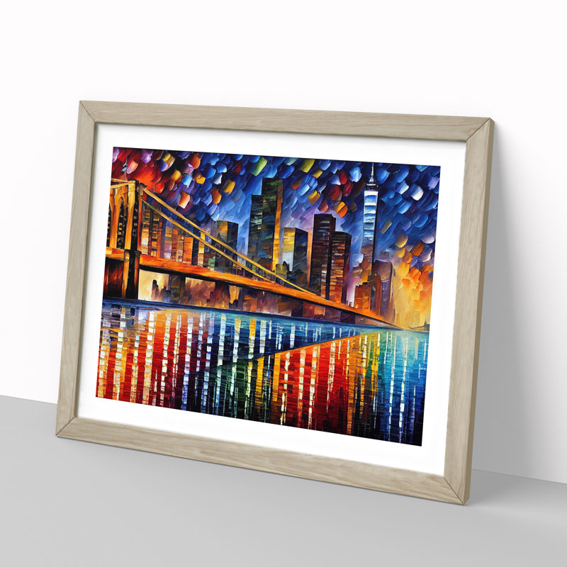 New York Painted Skyline Vol.1 - Single Picture Frame Print, 46cm H x 64cm W, Oak