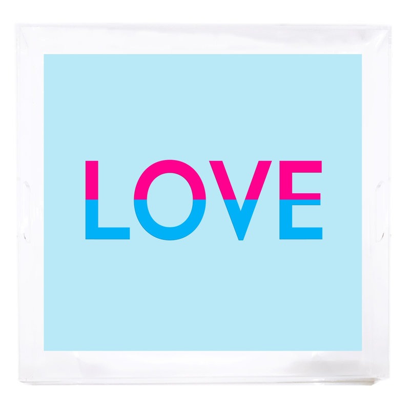 Love Acrylic Square Decorative Tray, Powder/Fushcia/Turquoise