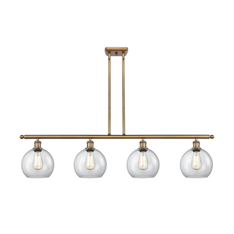 Luminaire suspendu linéaire à 4 lumières pour îlot de cuisine Baptista, Ampoule DEL 6 watts Vinage, Laiton brossé, Grainé