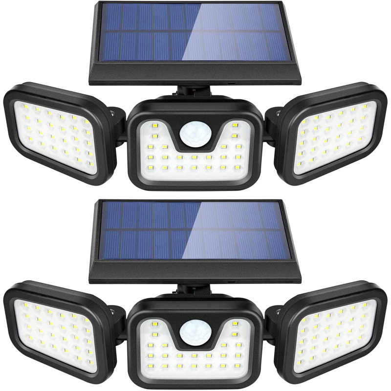 2-Pack Solar Powered Outdoor Security Lights with Motion Sensor 6000K
