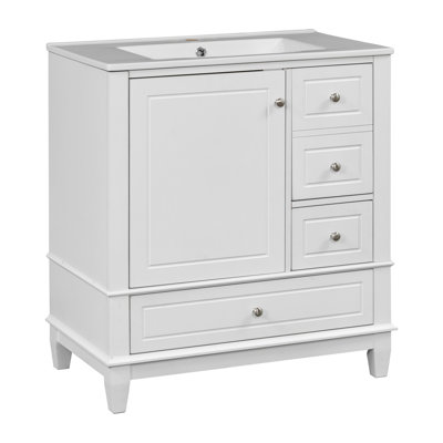 30" Bathroom Vanity With Sink, One Door With Shelf And Three Drawers, Soft Close Door
