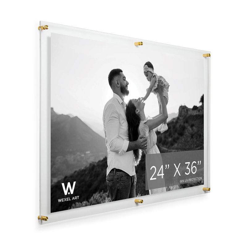 Clear UV-Grade Acrylic Modern Floating Picture Frame, Gold, 24" W x 36" H