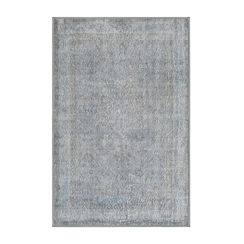 Tapis traditionnel gris et blanc, Rectangle 5 pi x 7 pi