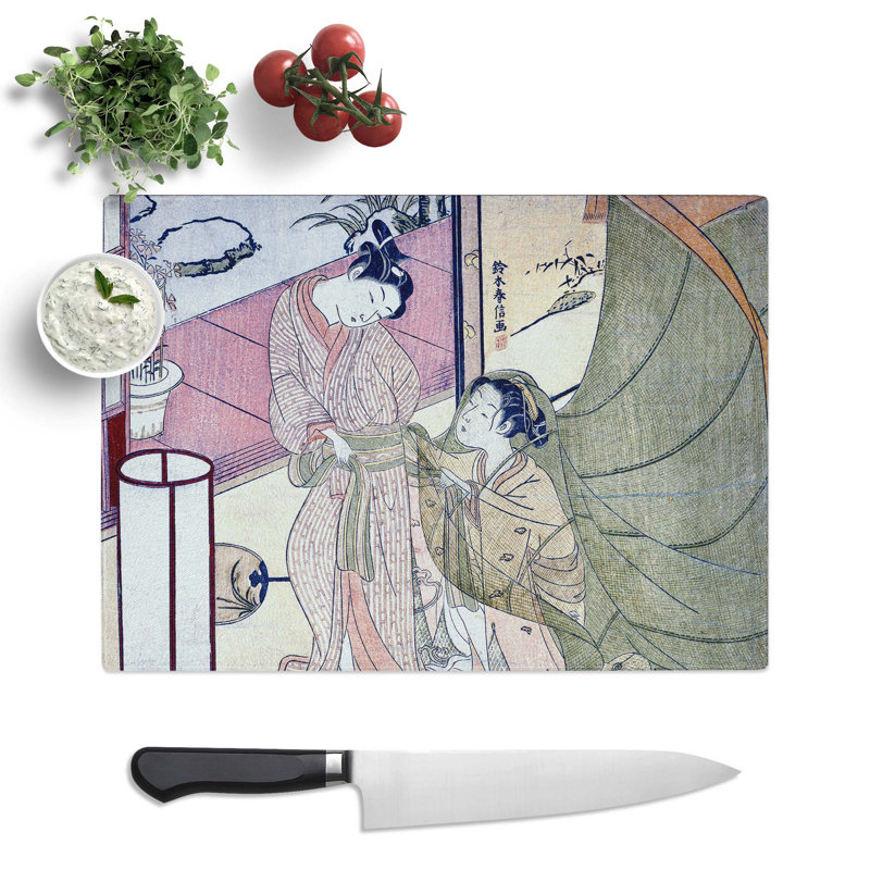 Tempered Glass Reluctant Leave-Taking by Harunobu Suzuki Chopping Board, 28.5 cm x 20 cm