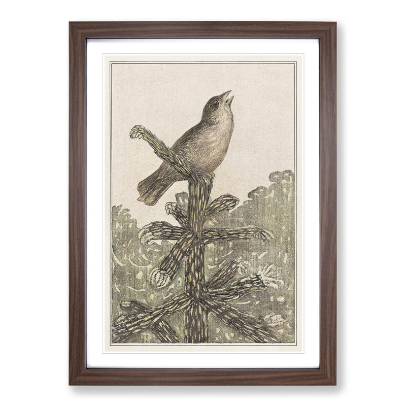 Singing Bird on Pine Tree by Theo Van Hoytema - Framed Print, 48cm H x 36cm W x 2cm D, Walnut Framed