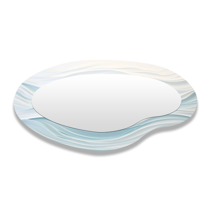 Blue Simplicity Wave - Abstract Marble Metal Art Decor - Asymmetrical Modern Wall Mirror