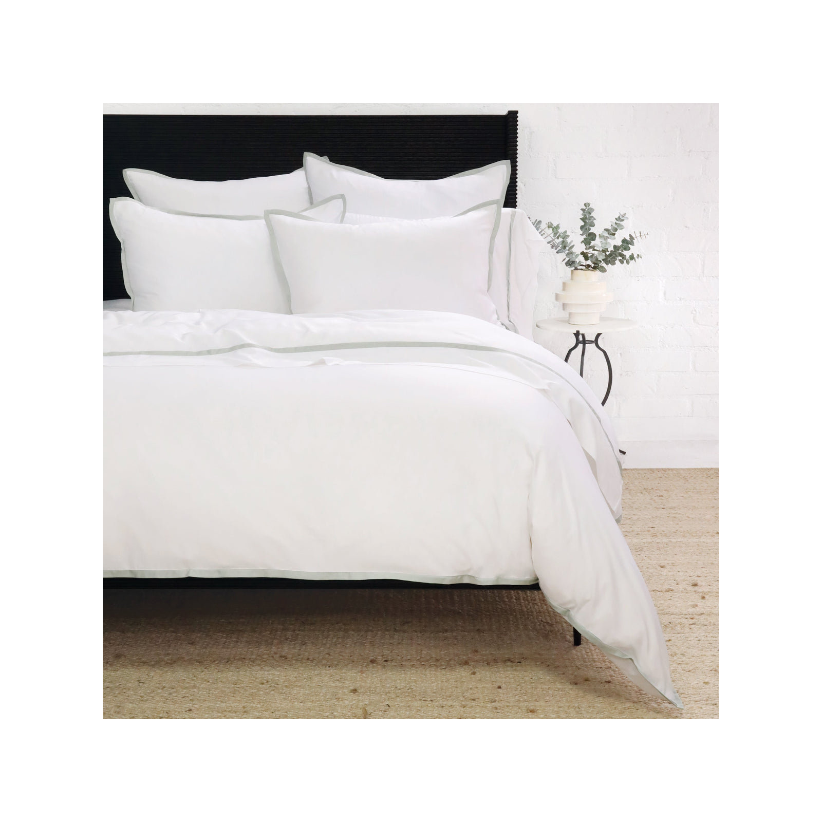 Langston Rayon Duvet Cover Set, Twin Duvet Cover +  1 Standard Sham, White/Seaglass