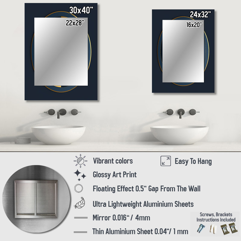 Sacramentus bleu minimaliste géométrie scellée II - miroir décoratif géométrique, miroir mural moderne, impression d'art en métal