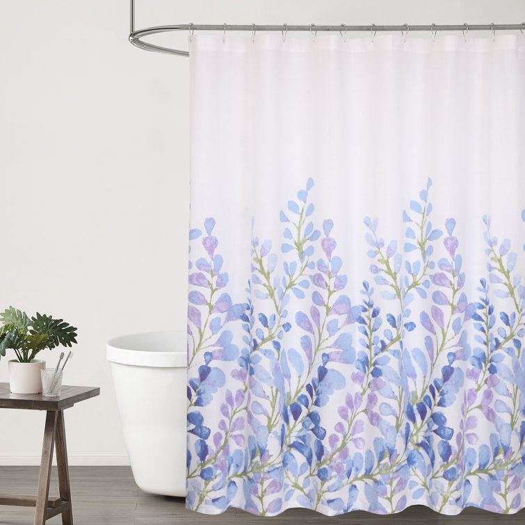 Ruvanti Shower Curtains 72x72 inch Cotton Blend, Bathroom Shower Curtain Blue & Purple Floral. Fabric Shower Curtain Set Is Soft, Washable, Decorative