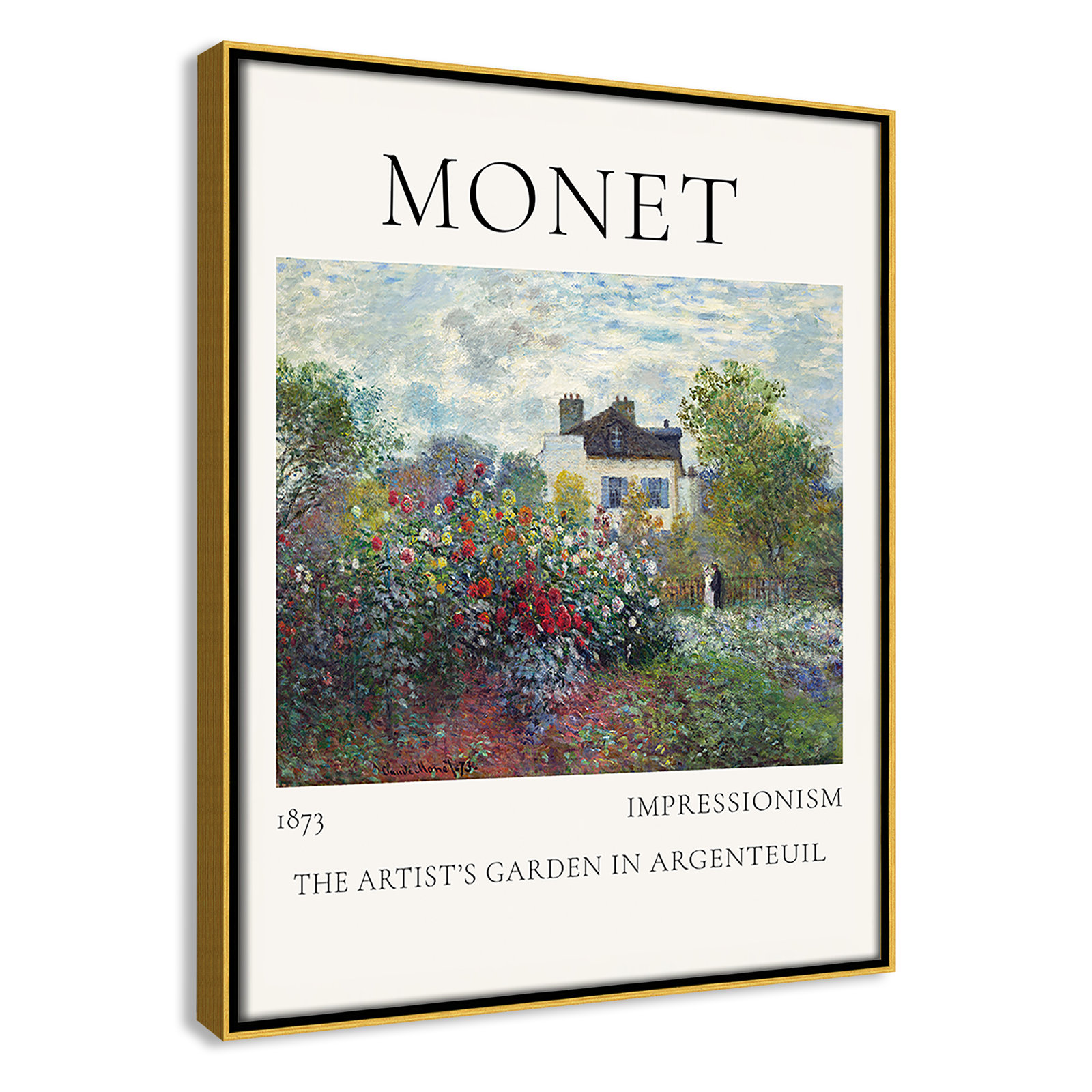 Artists Garden in Argenteuil Print by Claude Monet, No, 15.5" H x 12.5" W x 2" D, Gold Floater Frame