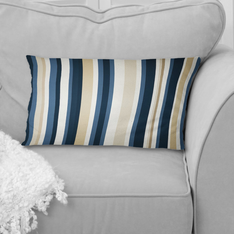Coussin décoratif rayé classique beige et bleu Elegance