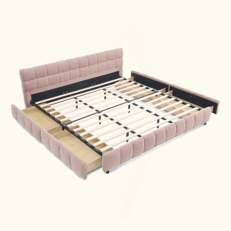 Upholstered Bed with Thick Fabric, Floor Bed, Gris foncé, Grand lit, Non