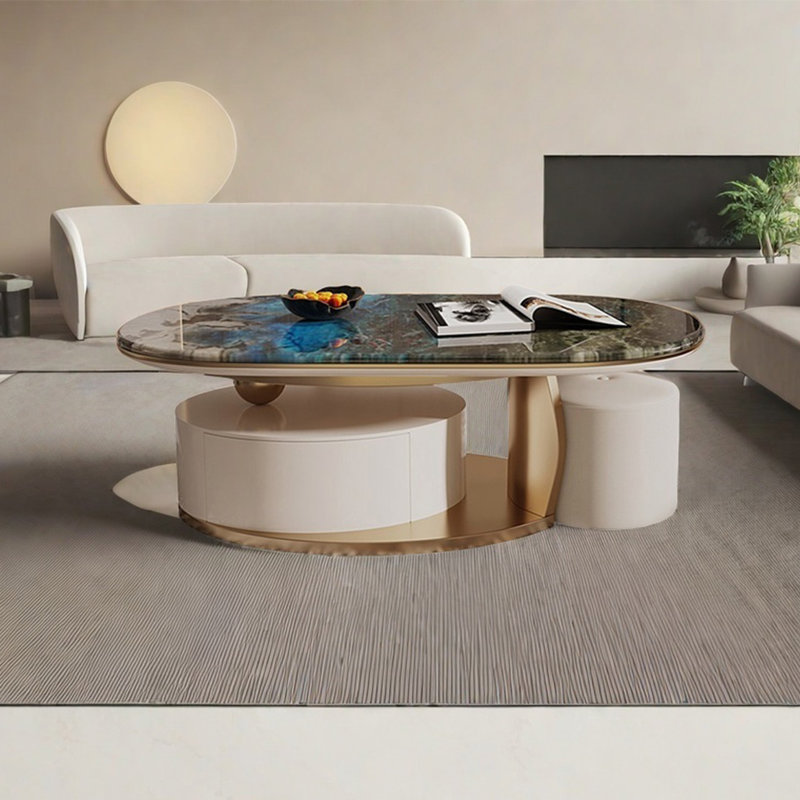 Table basse simple ovale en pierre supercristalline, H 16,5 po x L 47,2 po x l 27,6 po, Doré