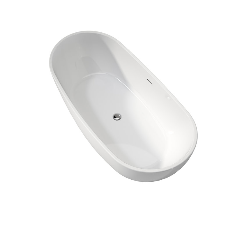 Luxury White Acrylic Bathtub, 65", Deep Soaking, High Gloss, Comfortable Support Stain-, Easy Maintenance
