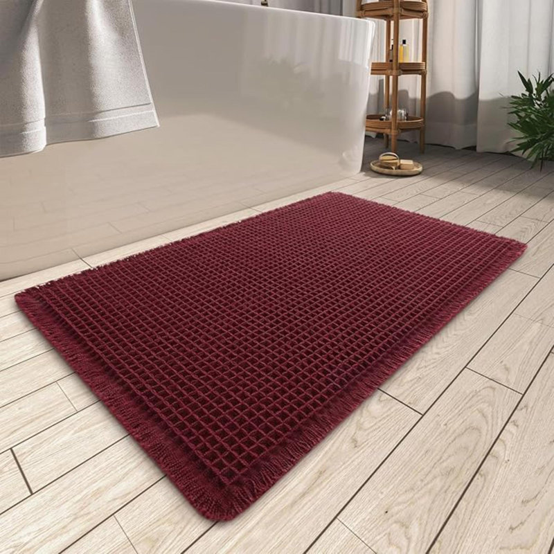 Upgraded Waffle Bath Mat, Super Absorbent Non Slip Bath Mats For Bathroom Floor, Machine Washable Bathroom Rugs With Tassels, Rubber Backed Bathroom Mats, Ultra Soft, 17" X 24"