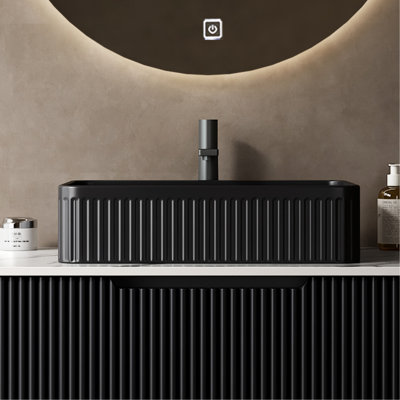 Lavabo de salle de bain vasque rectangulaire en céramique de haute qualité de 20 po sans robinet, qualité de surface facile à nettoyer, sans attrait de rétention d'eau, style moderne rayé mat, Accumulation