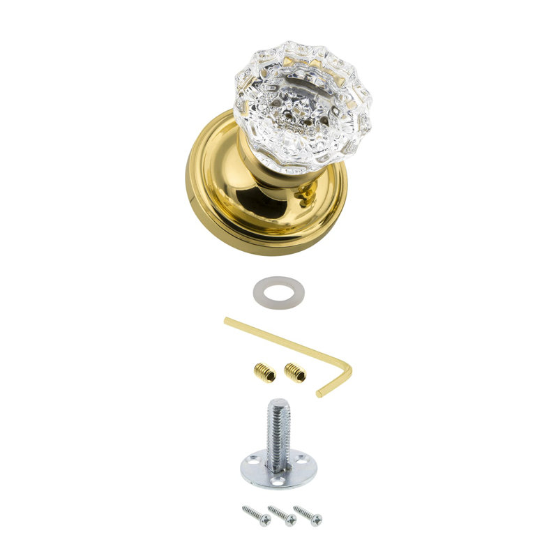 Classic Rosette with Crystal Door Knob, Polished Brass