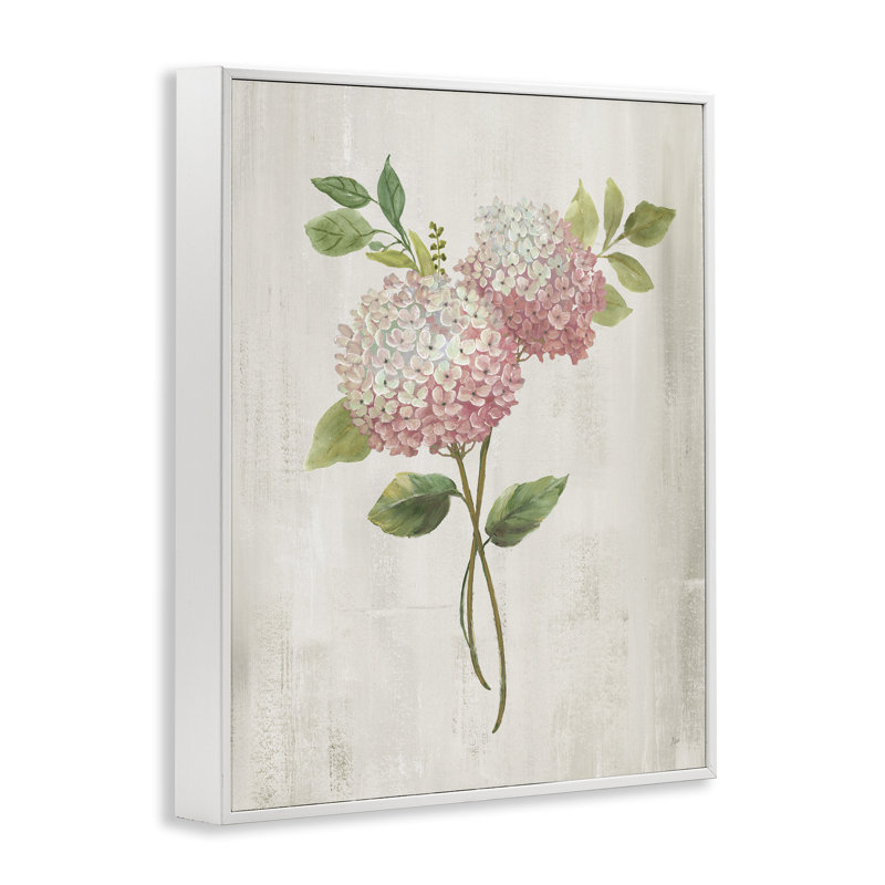 Paire de hortensias roses jumelés, estampe numérique, design par Nan, H 20 po x l 16 po, Encadrement giclée blanc côtier