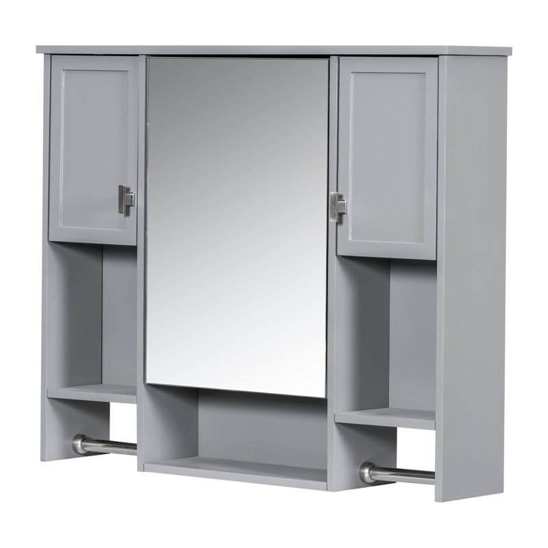 Armoire de salle de bain murale - miroir de 35 po x 28 po et matériaux de rangement gris pour beaucoup