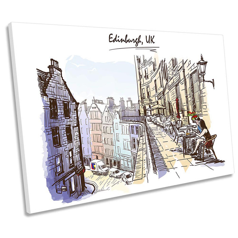 Z6108 Edinburgh City Sketch - Wrapped Canvas Print, 91.4cm H x 137.2cm W