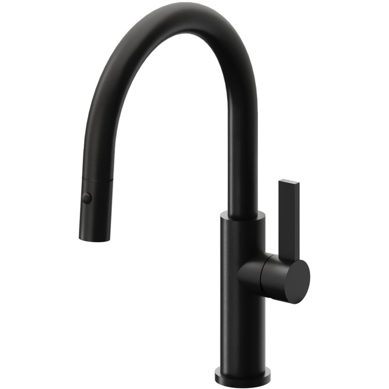 Corsano Contemporary Pull Down Kitchen Faucet with Button Sprayer Low Arc Spout and FB Series Handle, Carbon