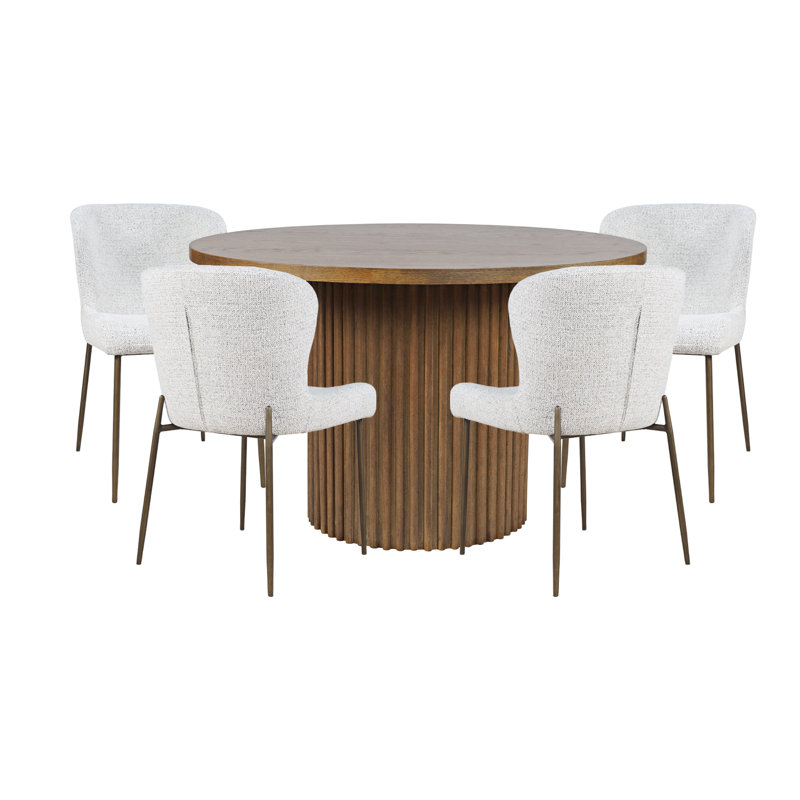 Ensemble de salle à manger cinq pièces rond Mid Century Modern avec chaises performance rembourrées - châtaignier, Châtaigne