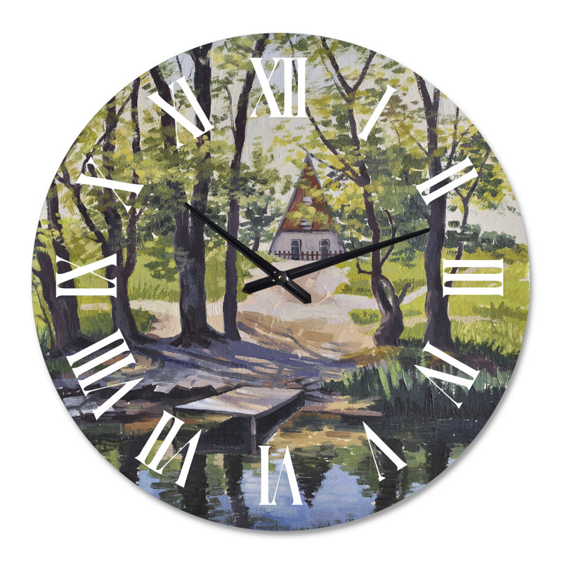 Mysterious House By The River In The Woods - Lake House Wall Clock, 29" H x 29" W x 1" D