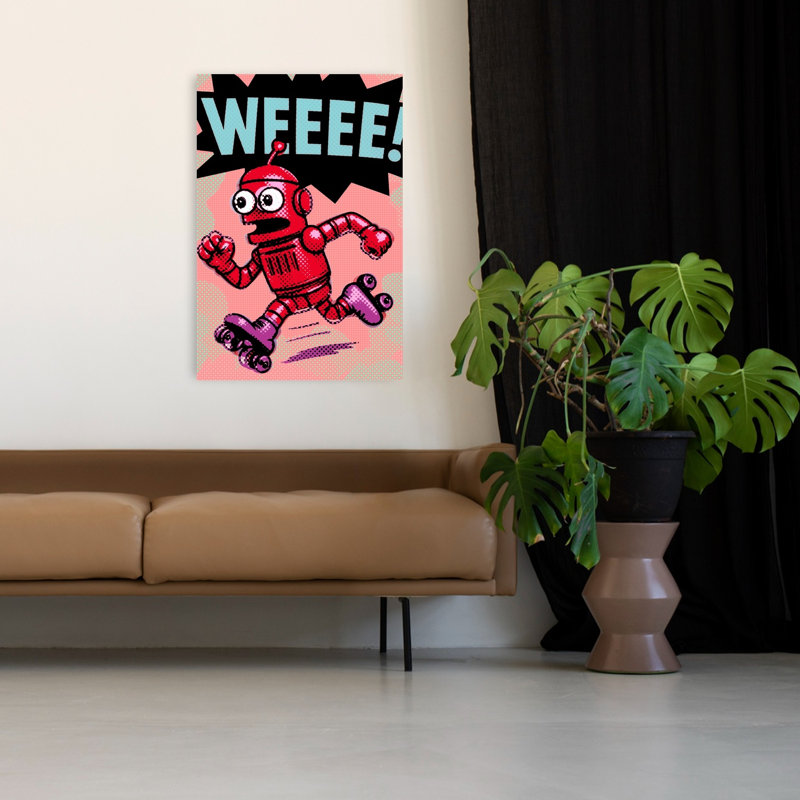 Running Pop Art Robot Energetic Playful Retro Wall Art Print 1 Piece Wrapped Canvas Wall Art, 121.92cm H x 81.28cm W
