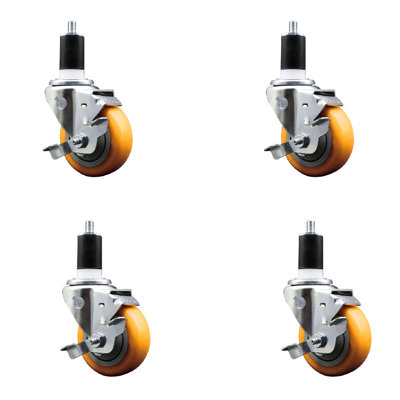 3.5 Inch 316SS Poly Swivel 1-1/2 Inch Expanding Stem Caster Set Brake SCC
