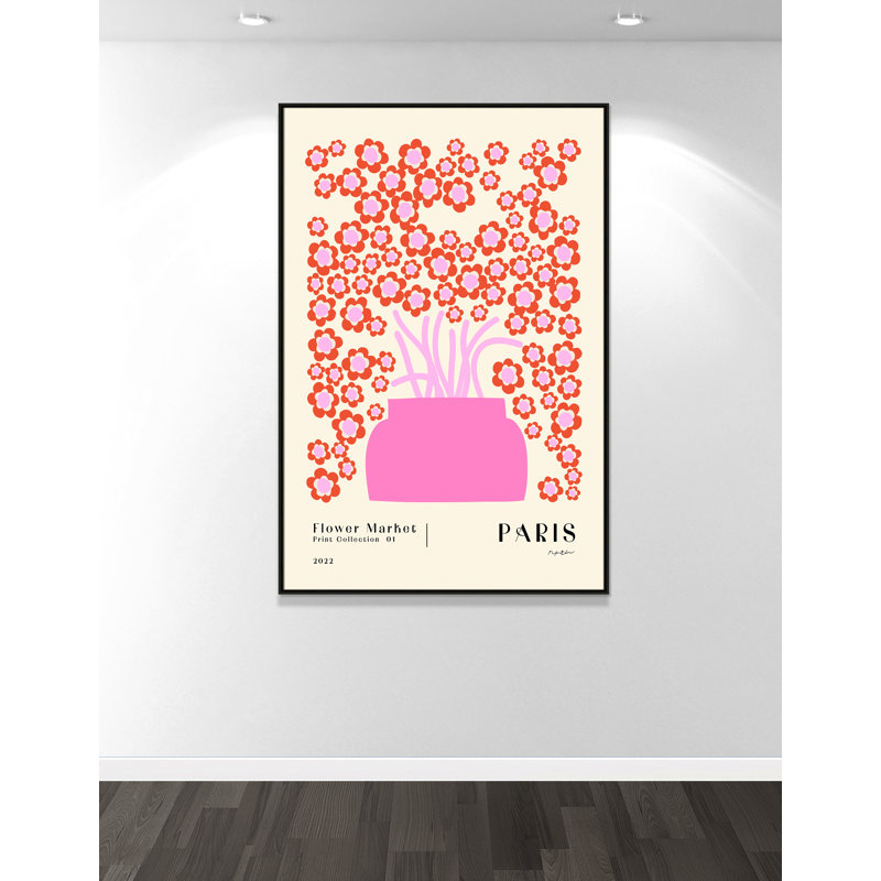 Marché aux fleurs. «Paris Print» par NKTN, Framed Canvas, 41.5'' W x 61.5'' H, Flottant espresso