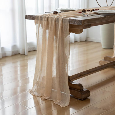 Chemin de table 3 pièces 120 pouces beige foncé pour faire la fête à la maison | Pour le mariage, fête de fiançailles, fête de fiançailles, fête de fiançailles, décoration de maison rustique 10 pi