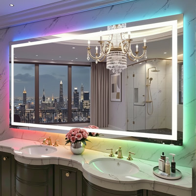 Miroir de salle de bain anti-buée à rétroéclairage RVB et à DEL 3 couleurs