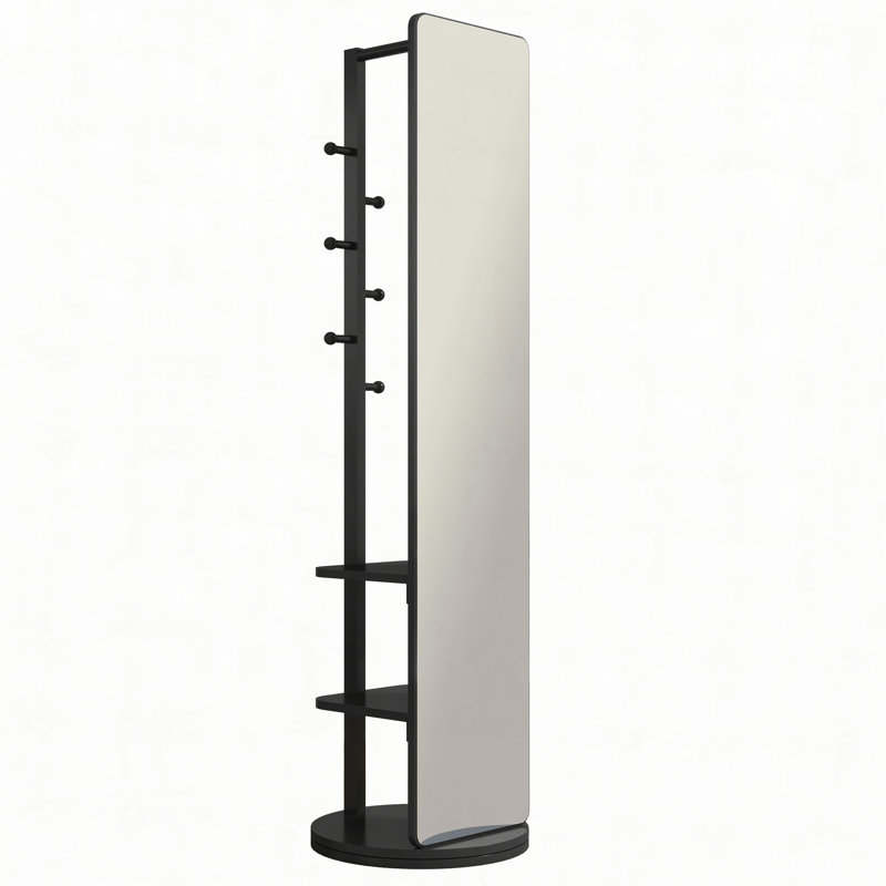 Full-length mirror solid wood + rubber wood + glass, Large mirror for viewing the whole body,, Black