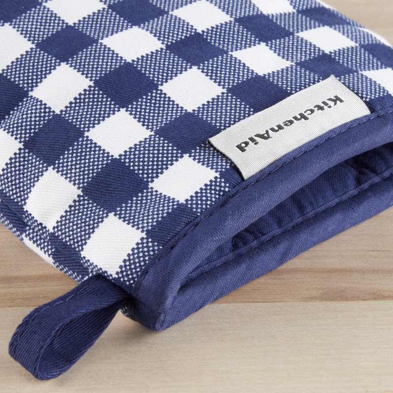 KitchenAid Gingham 2-Piece Oven Mitt, 5.5""W x 8""L, Milkshake