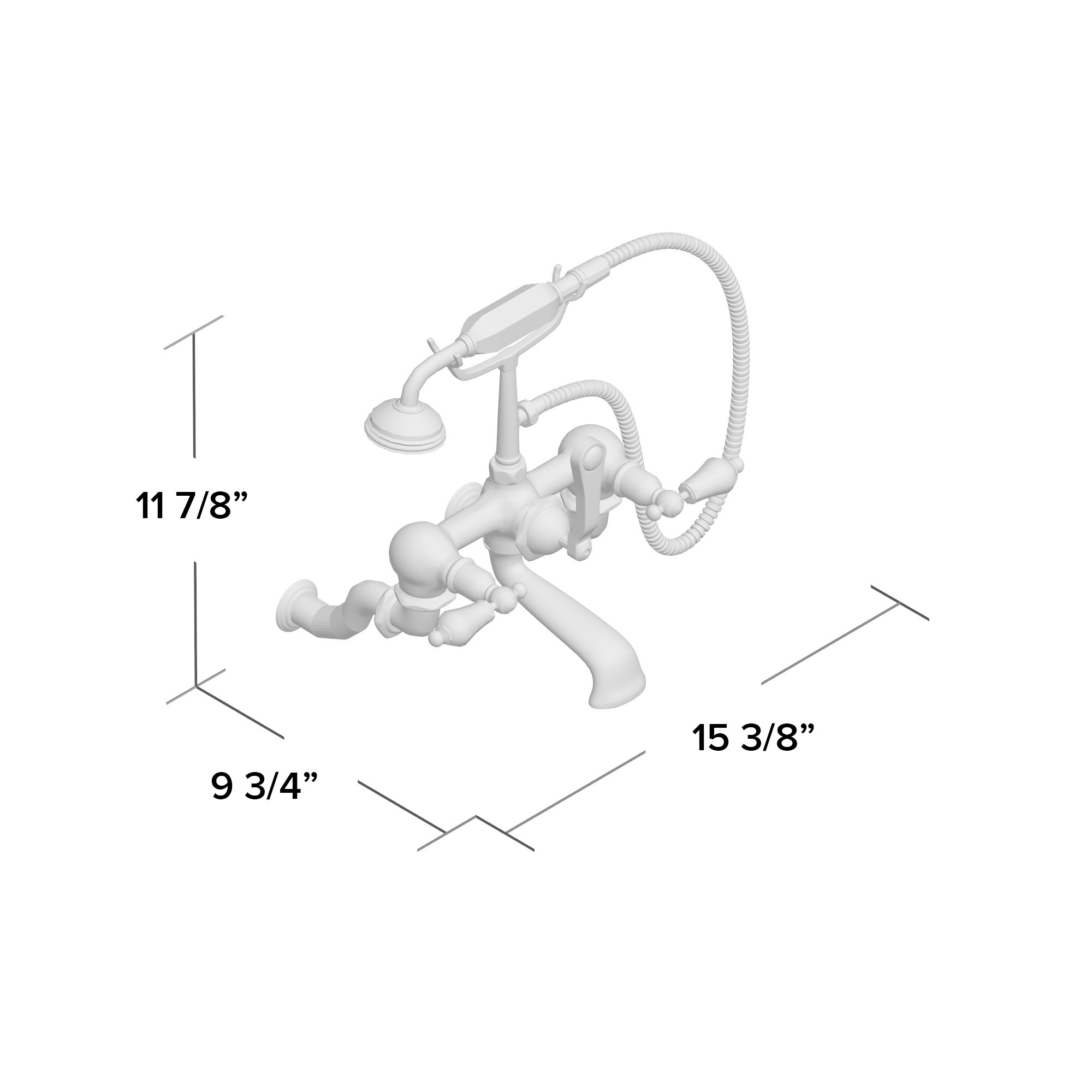 Kingston Brass Vintage Three-Handle 2-Hole Tub Wall Mount Clawfoot Tub Faucet with Hand Shower, Brushed Nickel