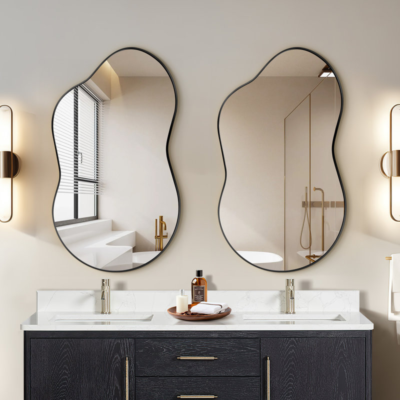 Ensemble de miroirs muraux en métal en forme de nuage, Noir, noir, noir, noir, 36 po x 20 po