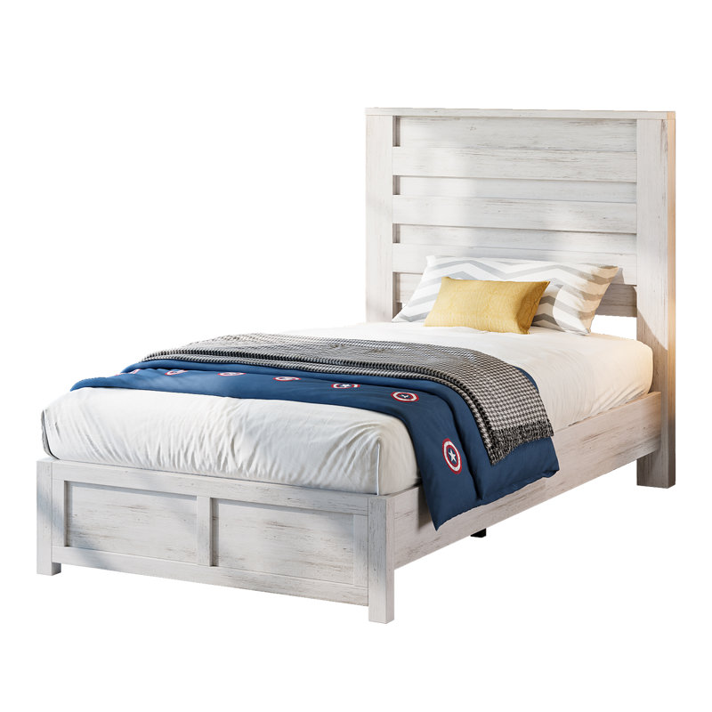 Marro Farmhouse Overlapped Wood Platform Bed, White, Twin