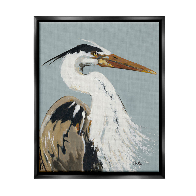 «Heron Look Right Floater Frame» par Patricia Pinto sur toile, Cadre flottant noir de jais, H 31 po x l 25 po