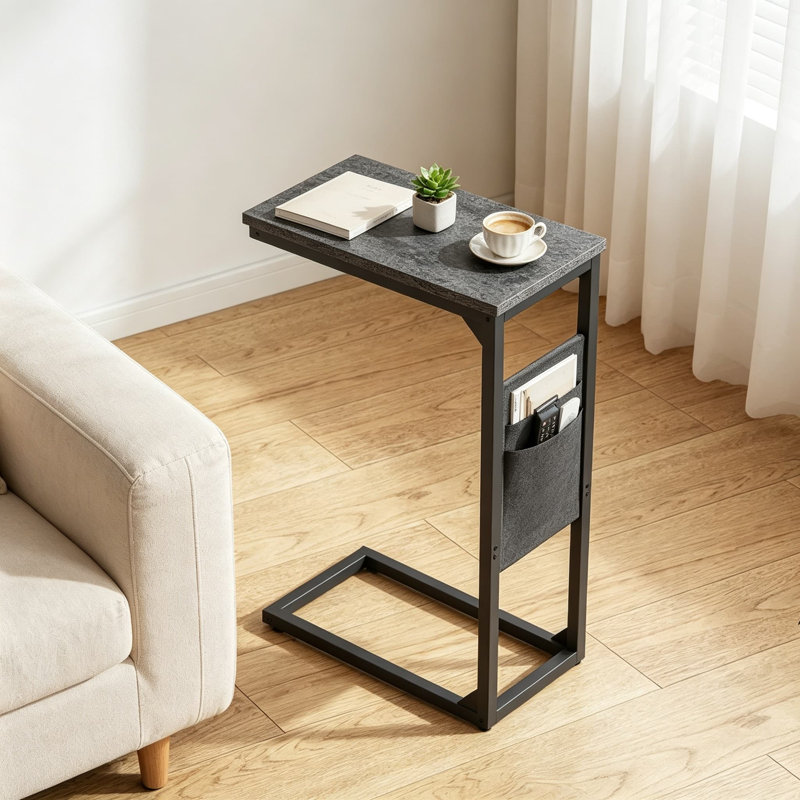 Table d'appoint en forme de C pour canapé, table de chevet compacte avec rangement intégré, table d'appoint robuste pour petits espaces, meuble d'appoint moderne