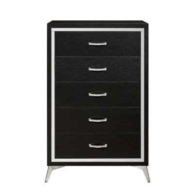 Commode haute Sami 49 po, 5 tiroirs, garniture de miroir, texture en relief, noir