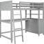 Lit mezzanine simple gris avec structure en bois massif, bureau et tablette pour tablettes-1078752898