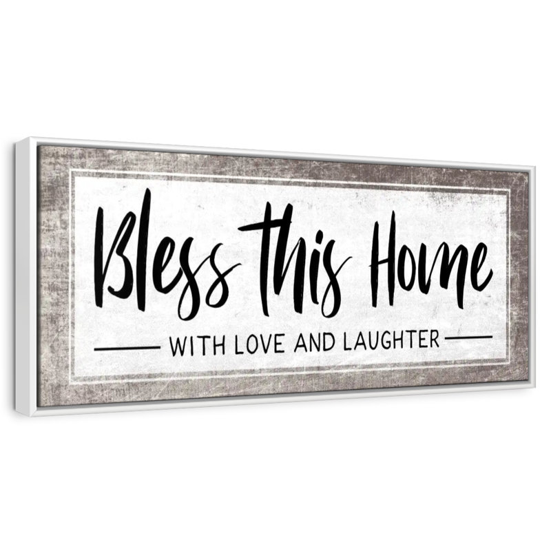 Plaque murale «Bless This Home», Cadre flottant blanc, 37 po x 13 po