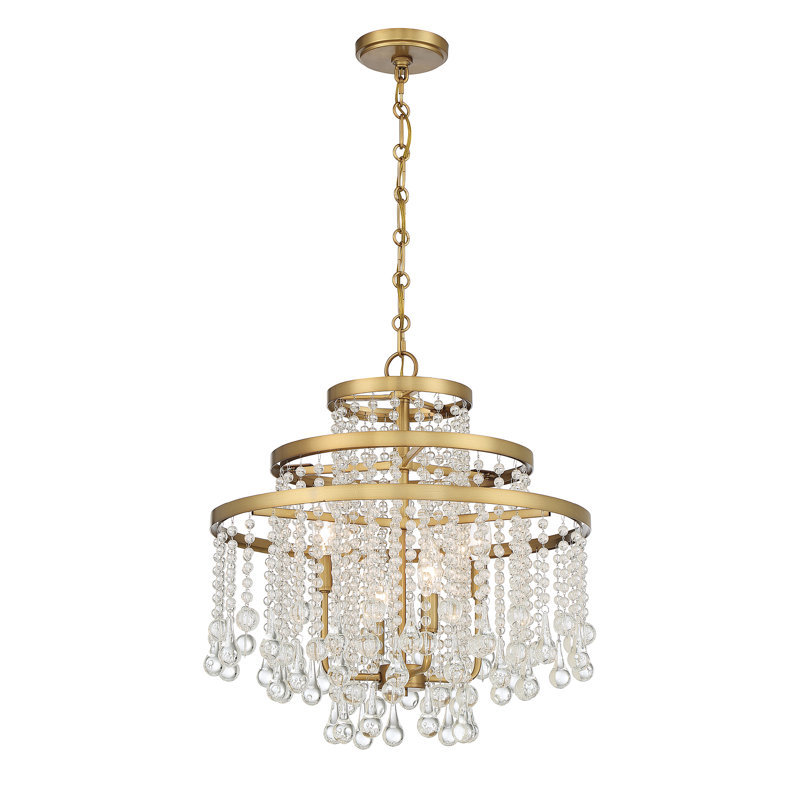 Luna Warm Brass and Crystal Tiered Chandelier