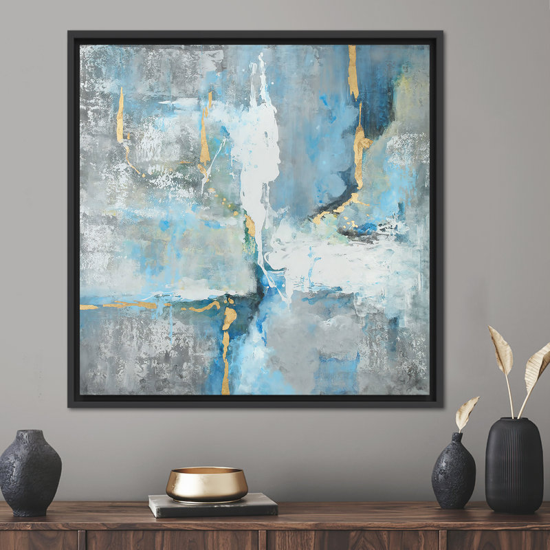 Rustic Old Plaster Effect Abstract Wall Art Canvas for Modern Home Decor, Floater Framed Print without Mat, 50 cm H x 50 cm W