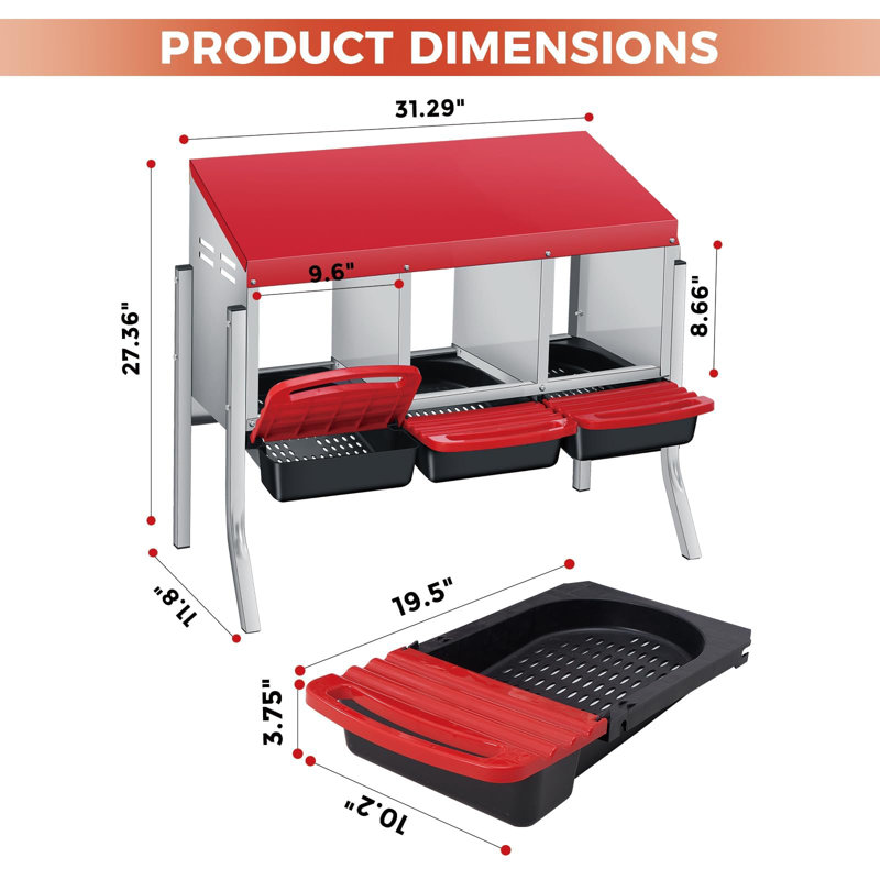 Boîtes de nidification pour poulets, boîte de nidification à 3 compartiments avec pattes de support pour la ponte des œufs