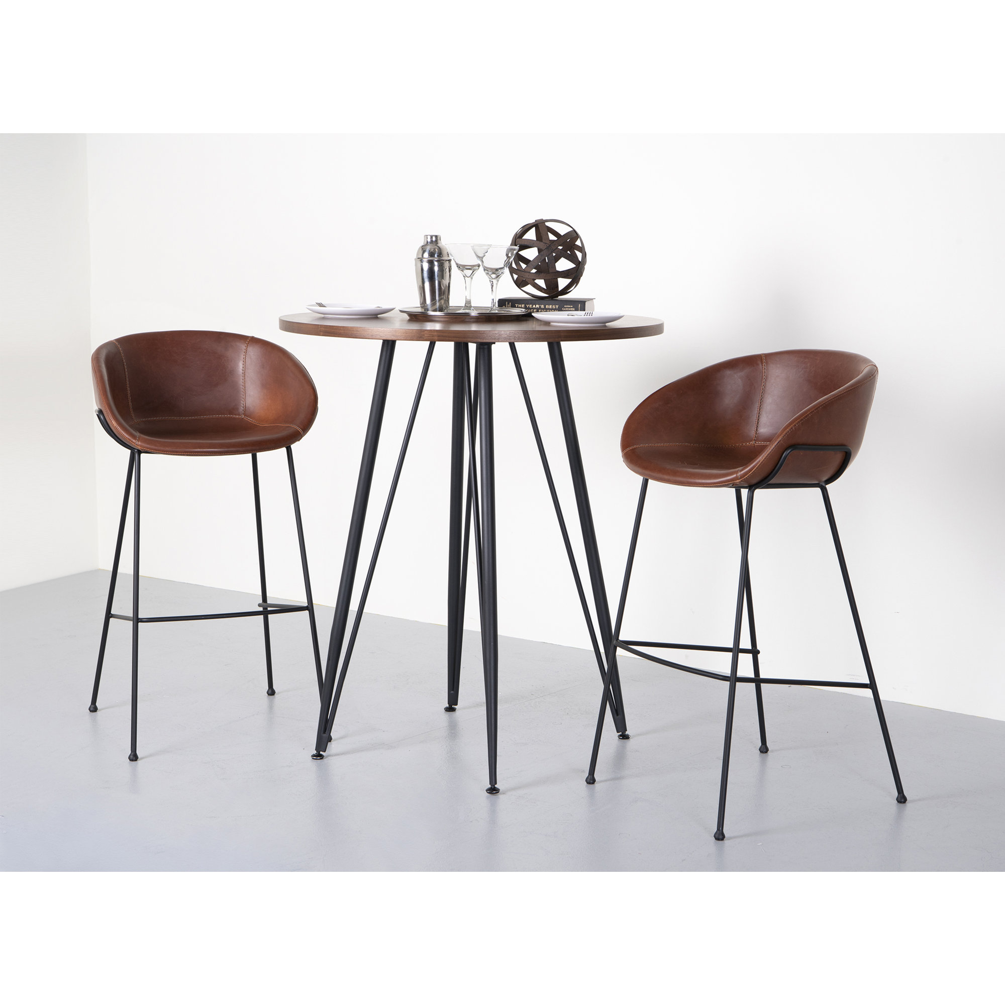 Ardea Leather Stool, Bar Stool (29.93" Seat Height), Dark Brown Faux Leather
