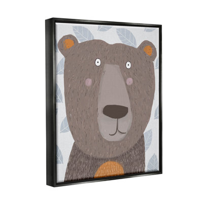" Happy Brown Bear Leaf Pattern " Watercolor Painting
