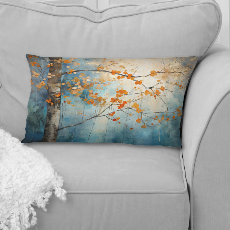 Érable orange sarcelle brillant incandescent II - Coussin imprimé érable, H 12 po x l 20 po
