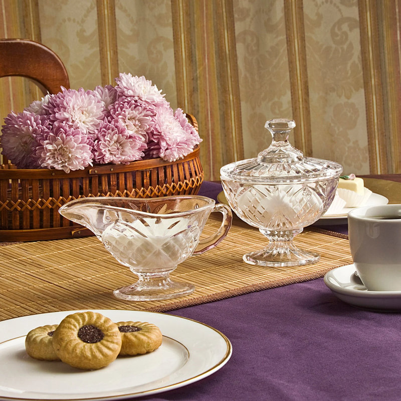Dublin Clear Crystal Sugar Holder and Creamer Set